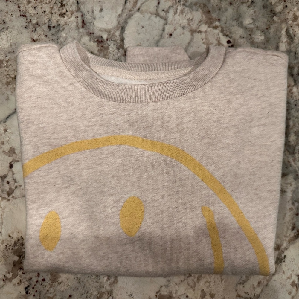 Cream Sweatshirt with Yellow Smiley Face
